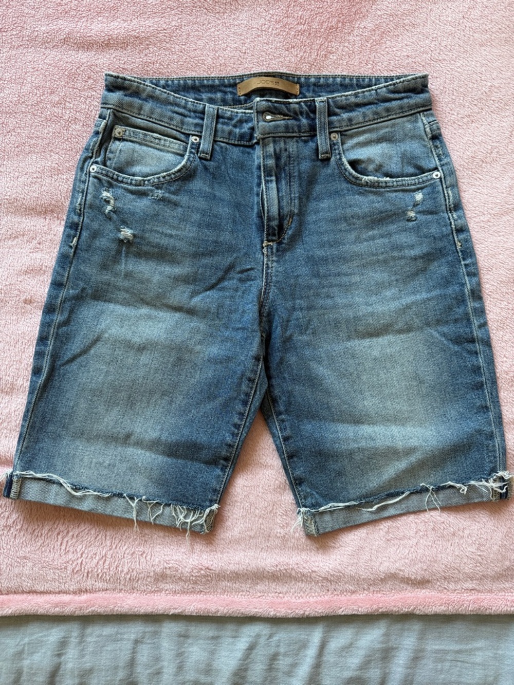 Joe's Jeans Medium Blue 90's Denim Long Shorts with Leather Logo Tab